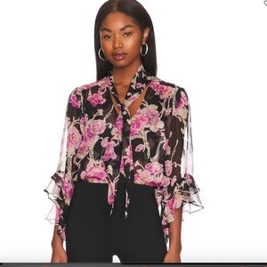 NEW MISA LOS ANGELES Gigi top in Rosetta Thorn sheer long sleeve date night XS